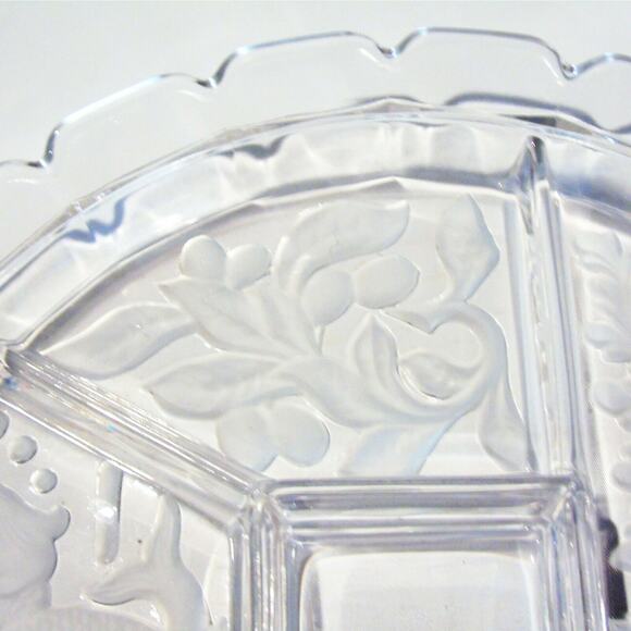 Indiana Glass Divided Plate Serving Platter Coi Fish Fleur de Lis 5Way Clear Vtg - Picture 5 of 8